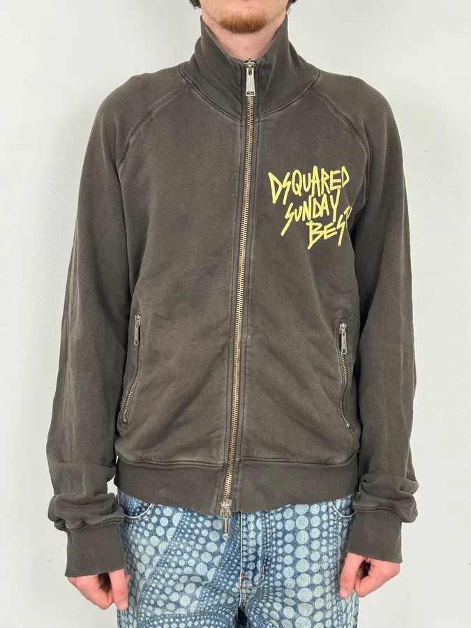 AW2005 Dsquared2 Brown Religious Graphic Zip-Up Sweater jdFlFqn 1