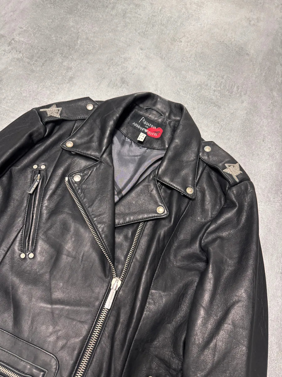 FW2011 Armani x Rihana Moto Black Leather Jacket jslDBBT 1