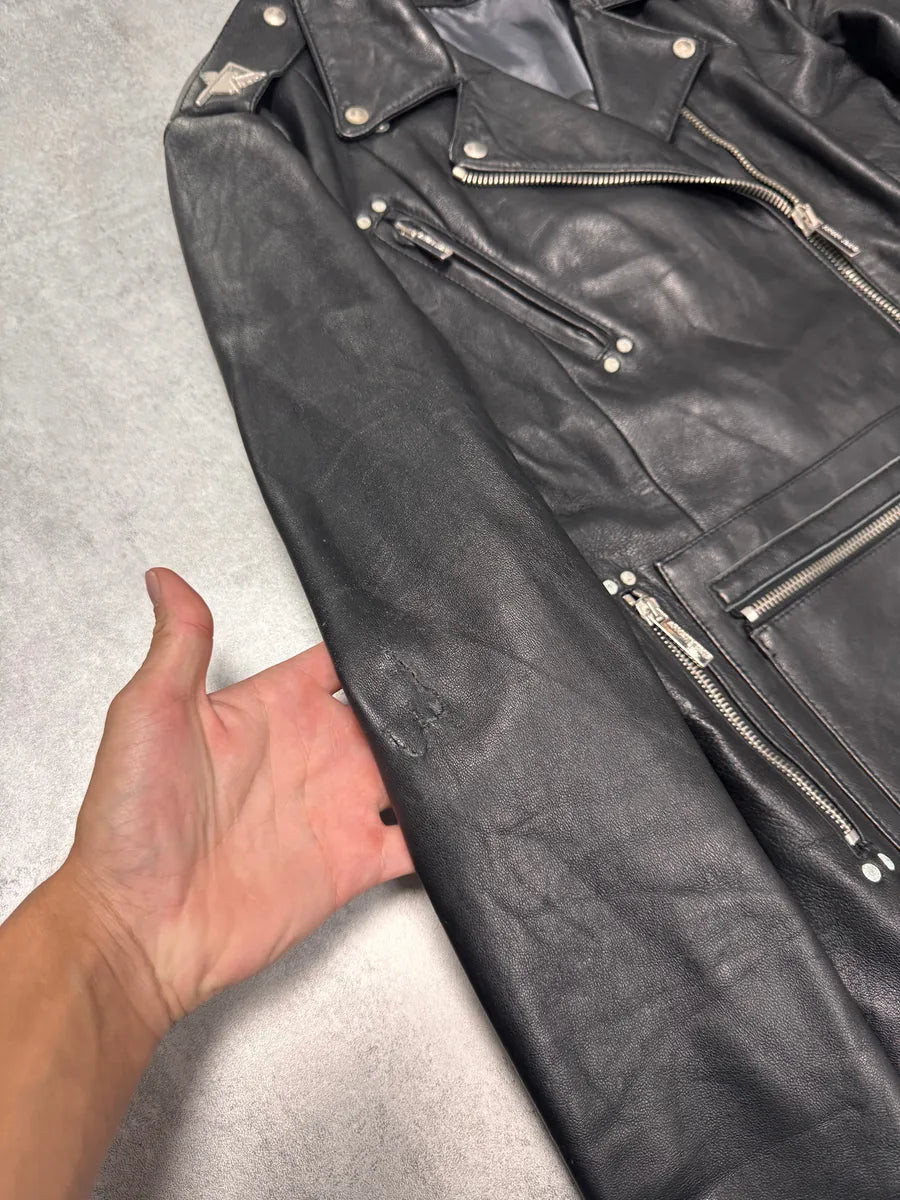 FW2011 Armani x Rihana Moto Black Leather Jacket jslDBBT 3