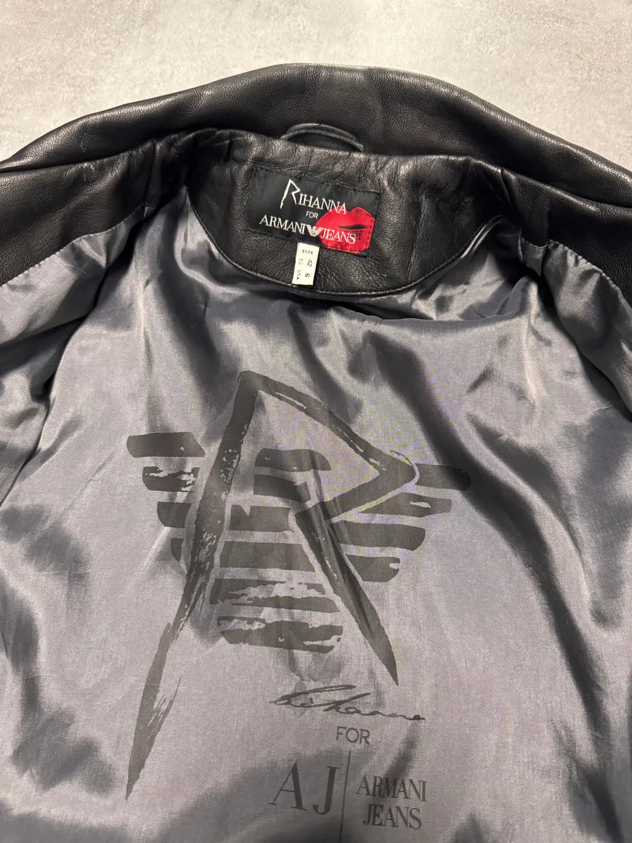 FW2011 Armani x Rihana Moto Black Leather Jacket jslDBBT 4