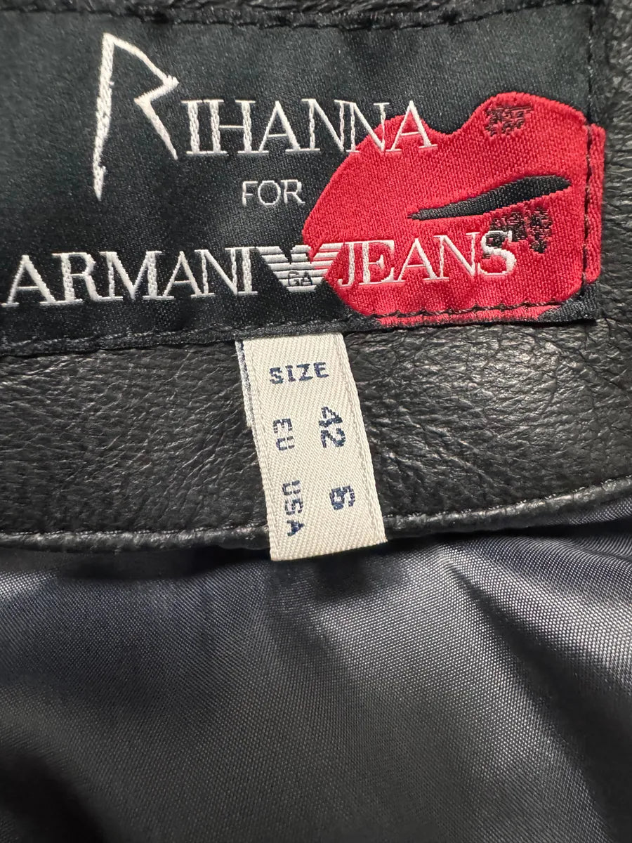 FW2011 Armani x Rihana Moto Black Leather Jacket jslDBBT 7