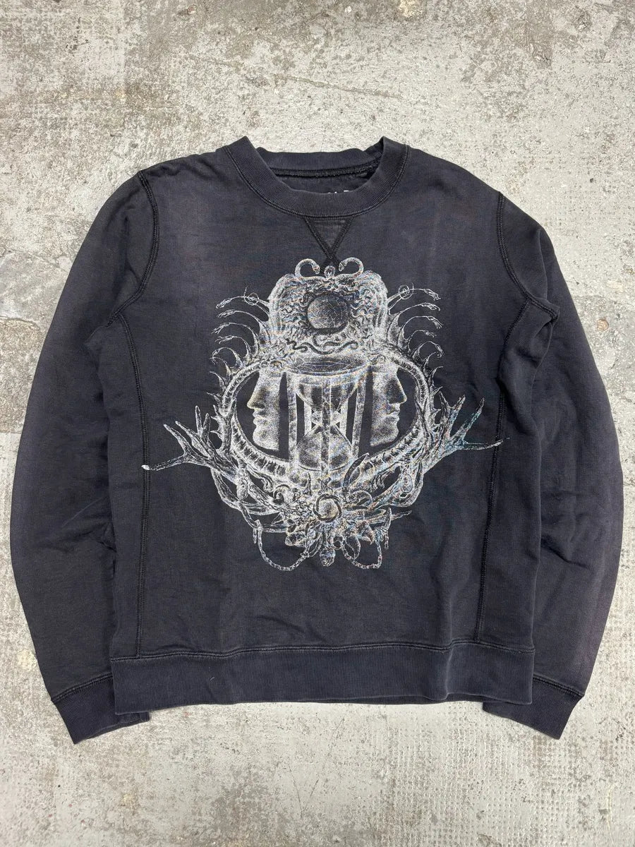 FW2011 Balenciaga Black Graphic Aged Crewneck Sweater (S) oYNCJwh 0