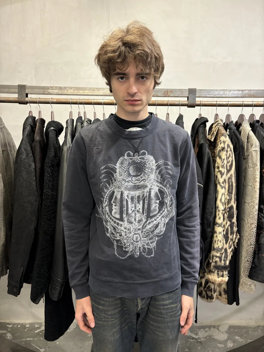 FW2011 Balenciaga Black Graphic Aged Crewneck Sweater (S) oYNCJwh 2