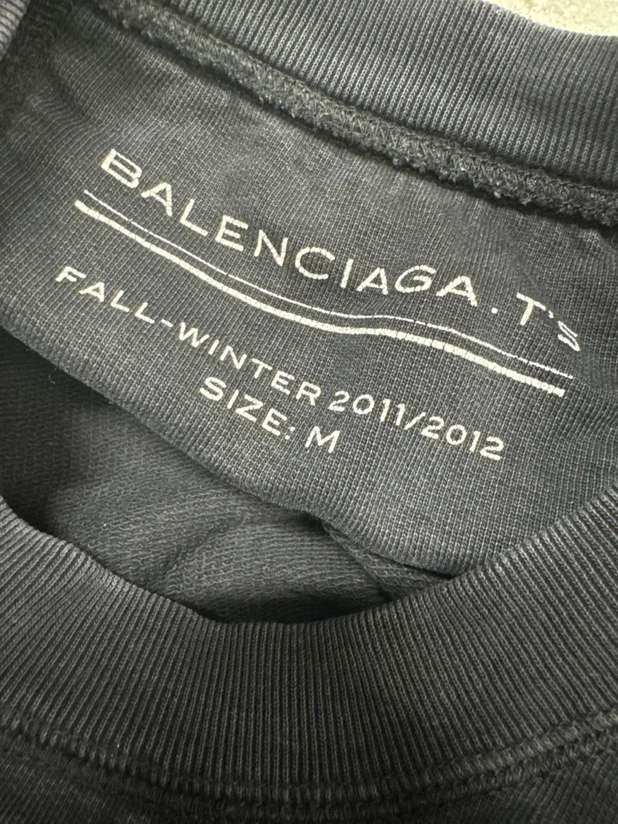 FW2011 Balenciaga Black Graphic Aged Crewneck Sweater (S) oYNCJwh 4
