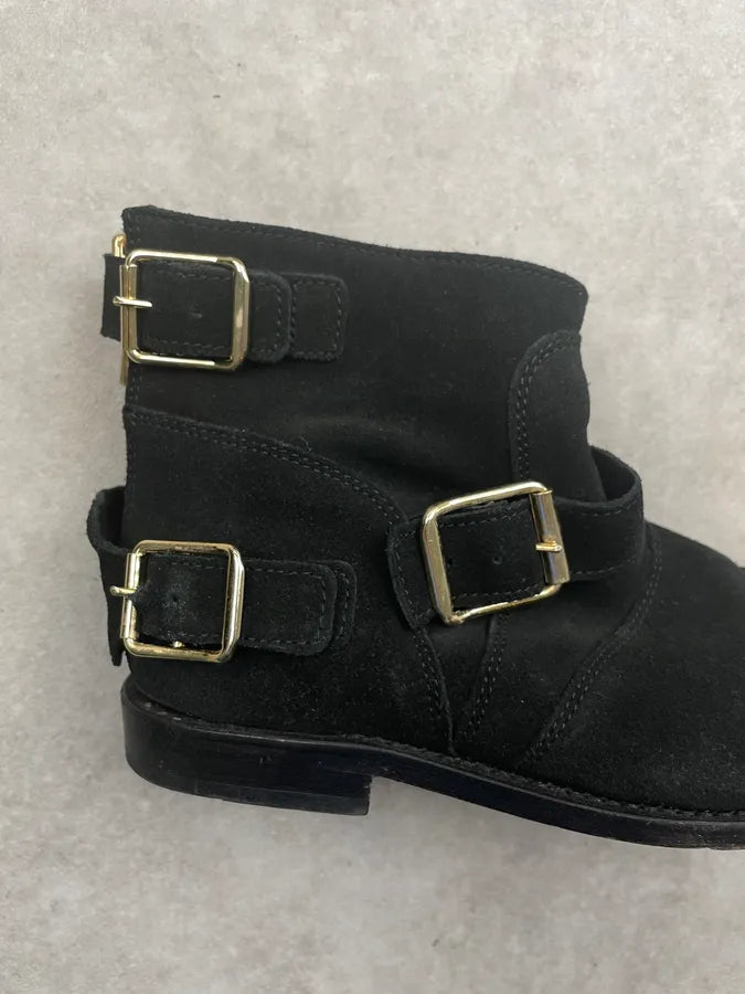 FW2011 Balmain x H&M Black Suede Gold-Toe Buckle Boots FyscqHK 6