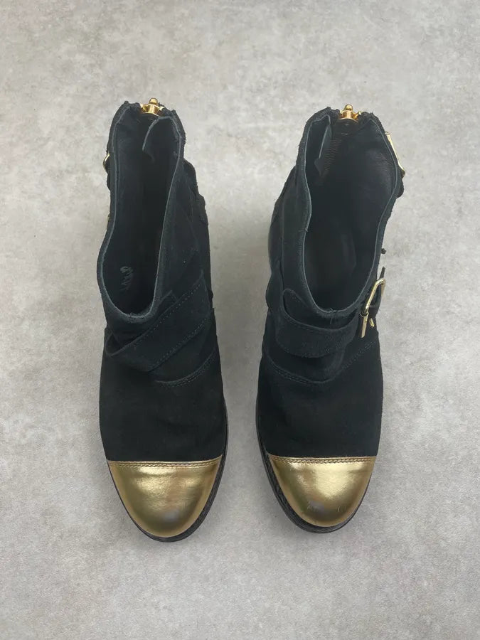 FW2011 Balmain x H&M Black Suede Gold-Toe Buckle Boots FyscqHK 3