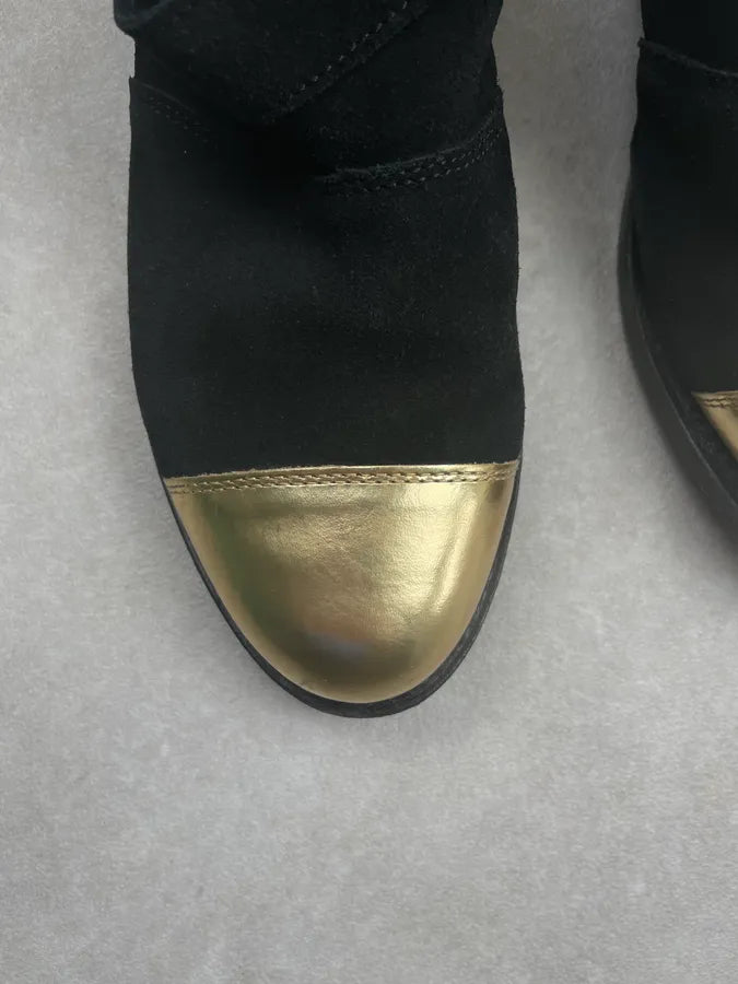 FW2011 Balmain x H&M Black Suede Gold-Toe Buckle Boots FyscqHK 5