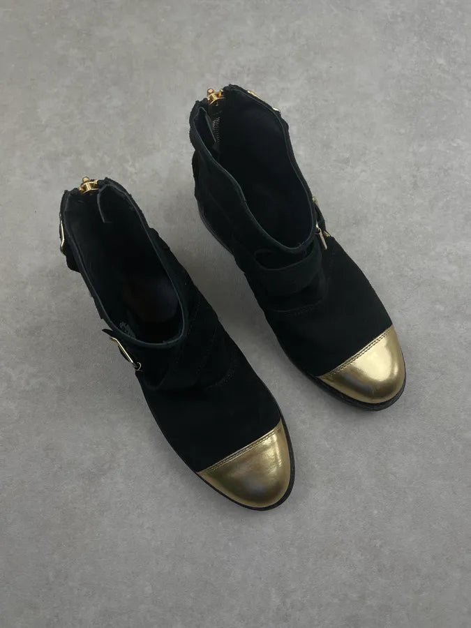 FW2011 Balmain x H&M Black Suede Gold-Toe Buckle Boots FyscqHK 4
