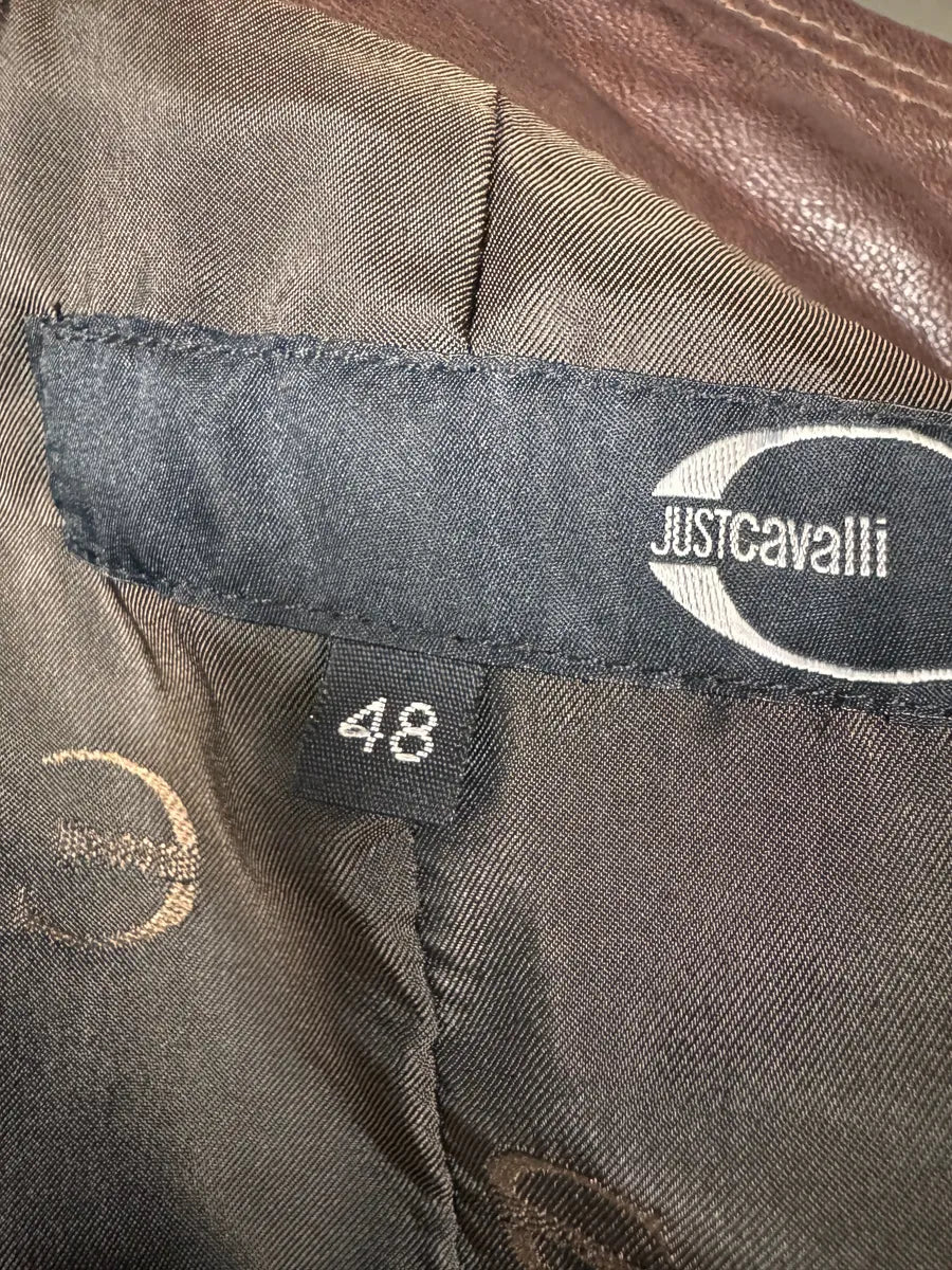 FW2011 Cavalli Cropped Brown Leather Jacket (S/M) Azlwupo 6