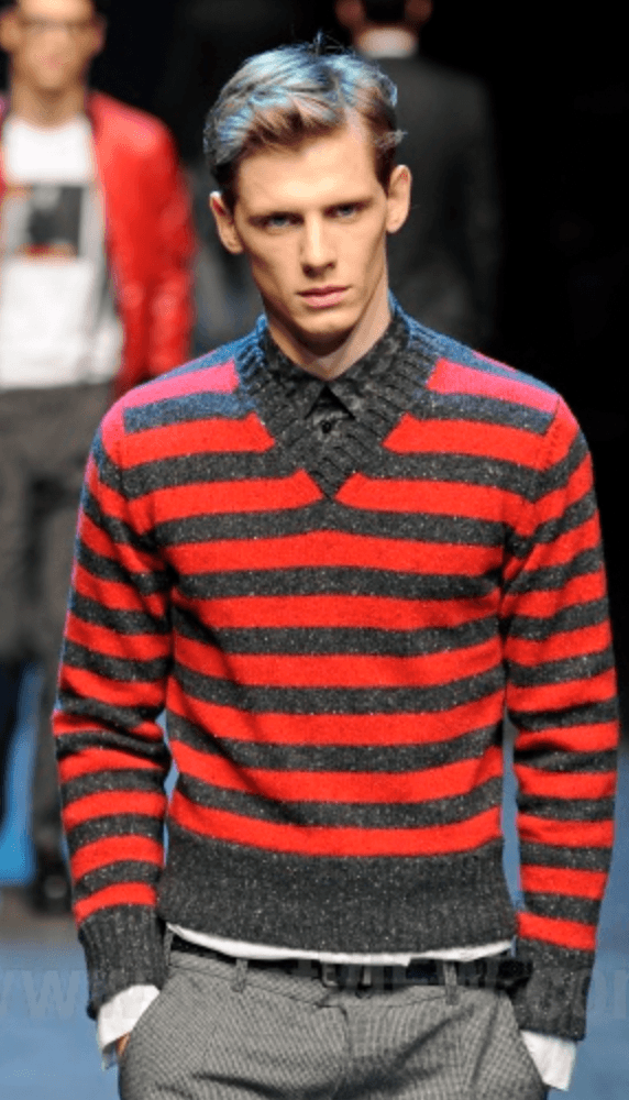 FW2011 Dolce & Gabbana Grey & Red Lines V-Neck Sweater ZFPeOXs 1