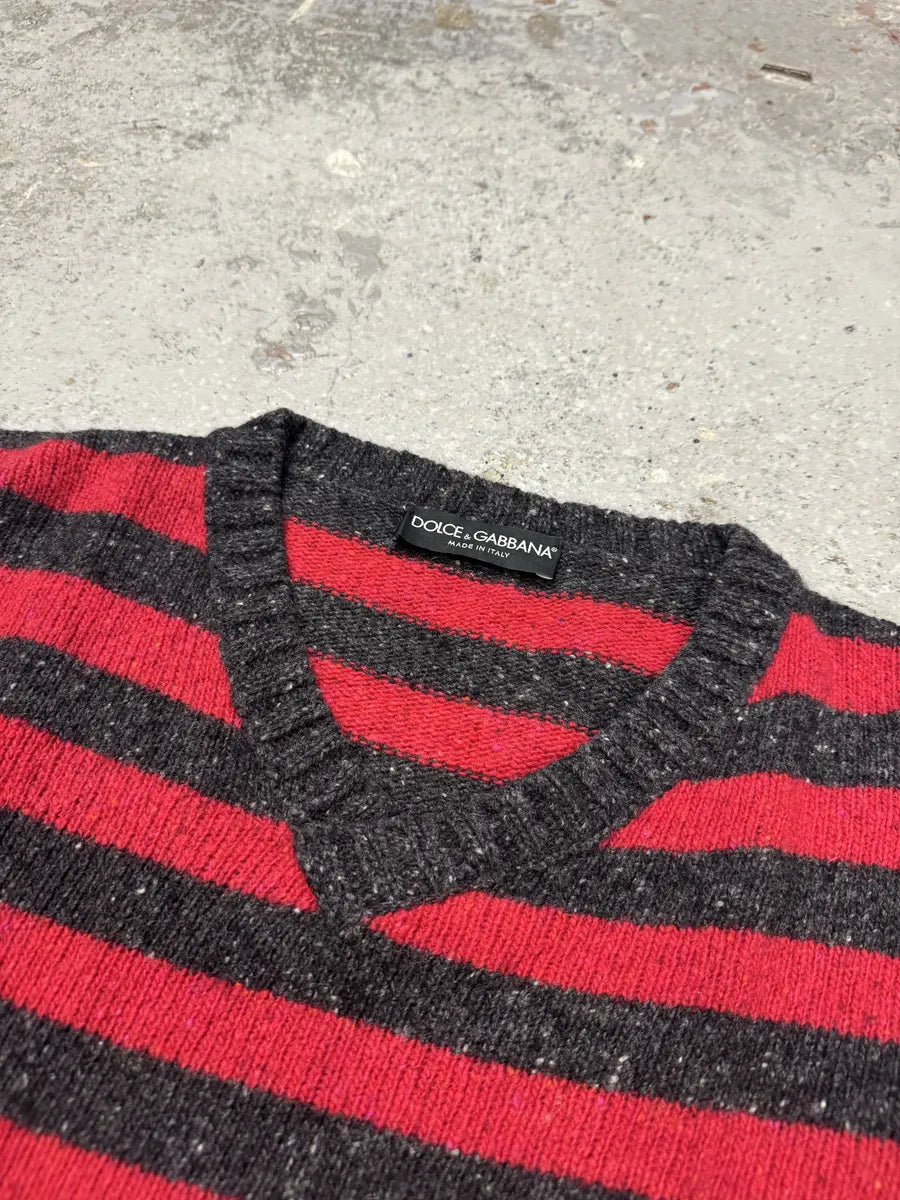 FW2011 Dolce & Gabbana Grey & Red Lines V-Neck Sweater ZFPeOXs 9