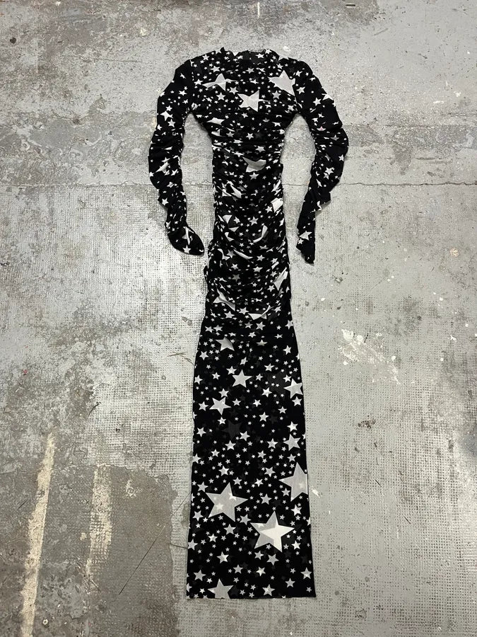 FW2011 Dolce & Gabbana Pleated Star Black Dress (S/M) KTOhquh 0