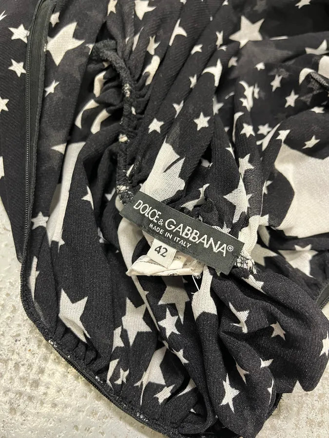 FW2011 Dolce & Gabbana Pleated Star Black Dress (S/M) KTOhquh 10