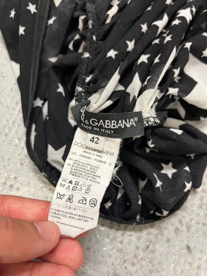 FW2011 Dolce & Gabbana Pleated Star Black Dress (S/M) KTOhquh 11