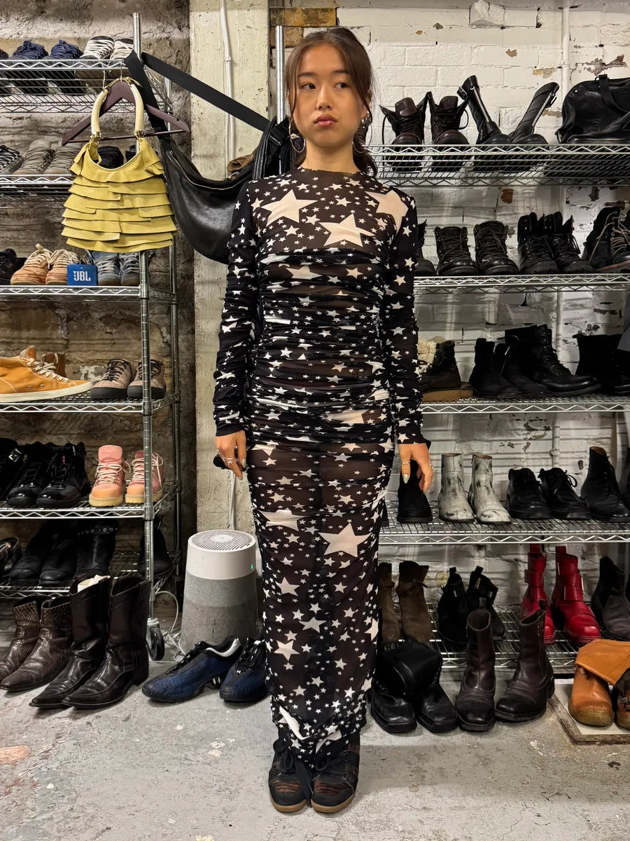 FW2011 Dolce & Gabbana Pleated Star Black Dress (S/M) KTOhquh 2