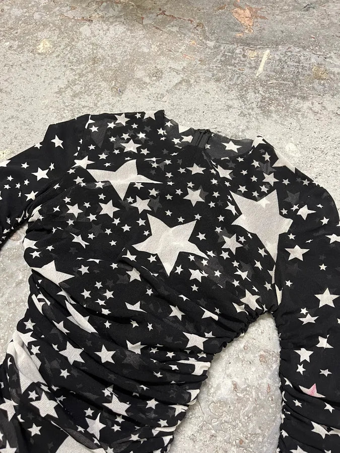 FW2011 Dolce & Gabbana Pleated Star Black Dress (S/M) KTOhquh 5