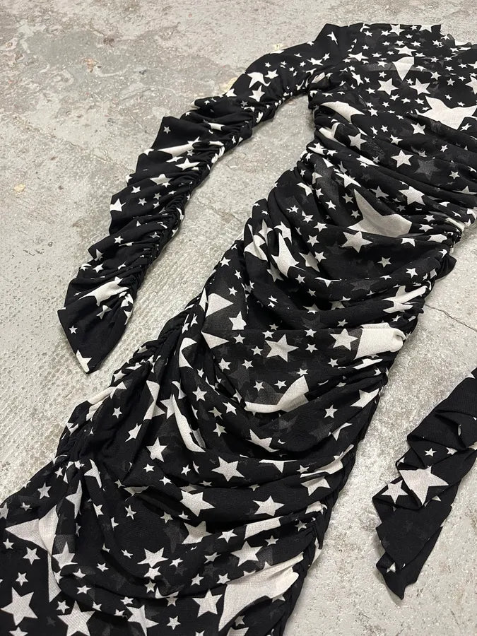 FW2011 Dolce & Gabbana Pleated Star Black Dress (S/M) KTOhquh 6