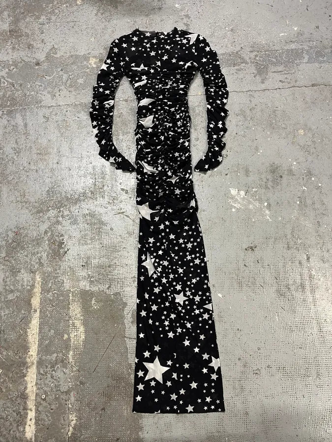 FW2011 Dolce & Gabbana Pleated Star Black Dress (S/M) KTOhquh 7