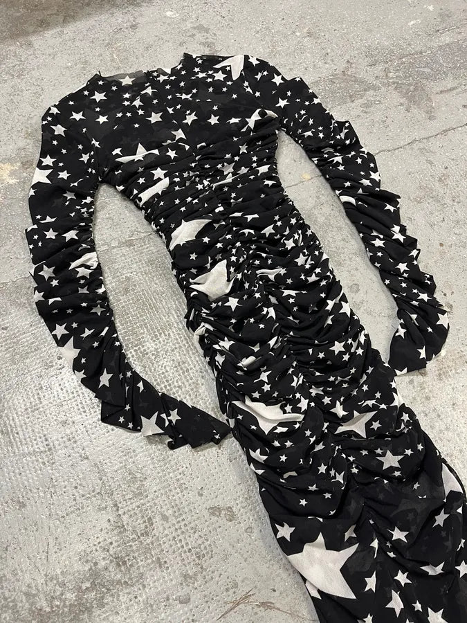 FW2011 Dolce & Gabbana Pleated Star Black Dress (S/M) KTOhquh 8