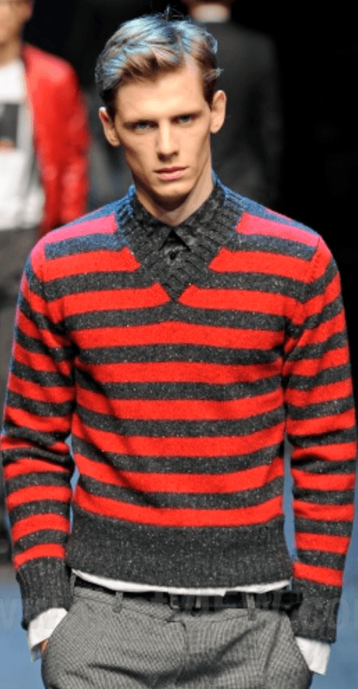 FW2011 Dolce & Gabbana Red & Grey Striped V Neck Sweater MRpazhE 1