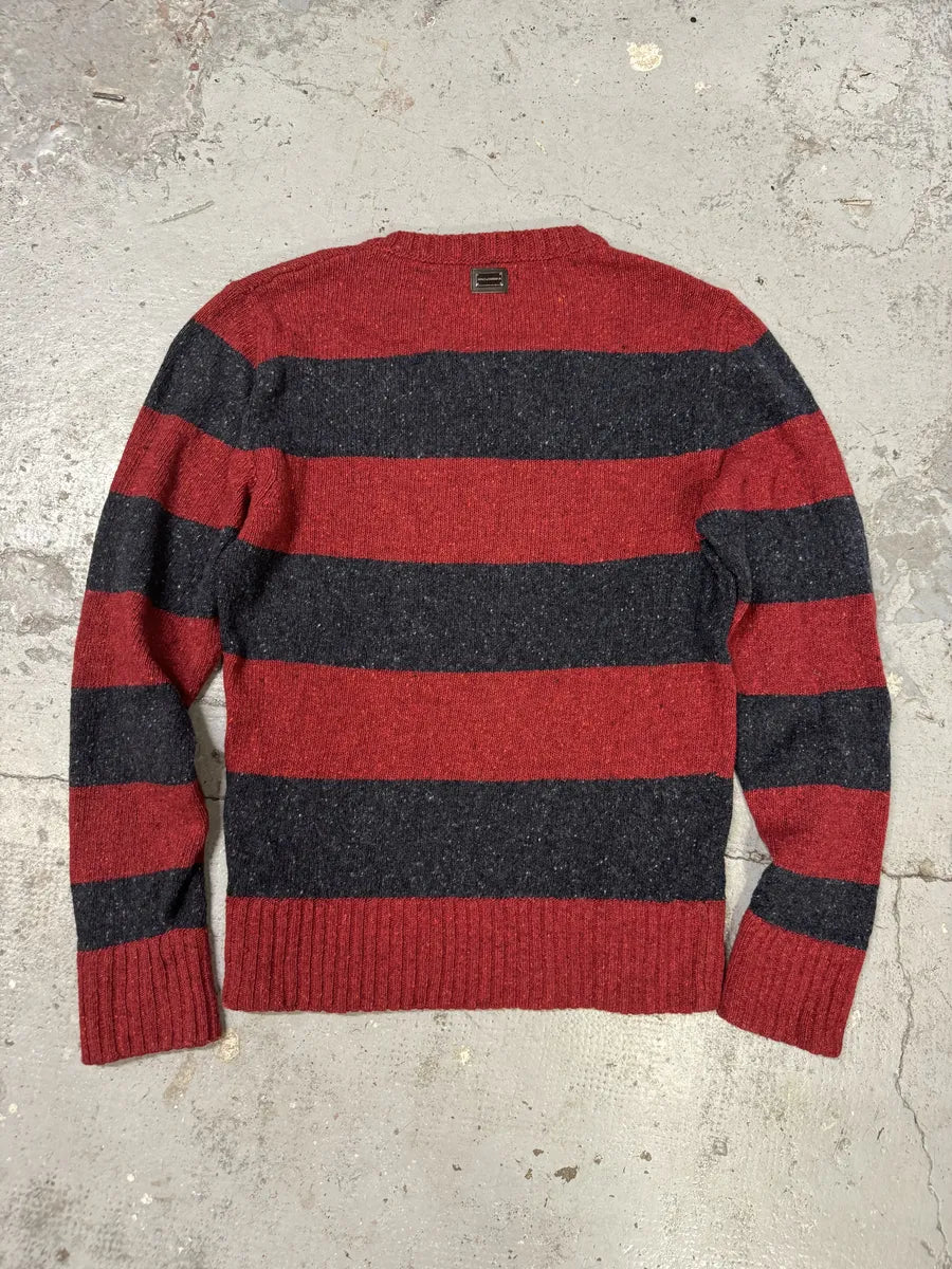FW2011 Dolce & Gabbana Red & Grey Striped V Neck Sweater MRpazhE 2