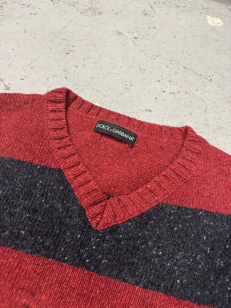 FW2011 Dolce & Gabbana Red & Grey Striped V Neck Sweater MRpazhE 3