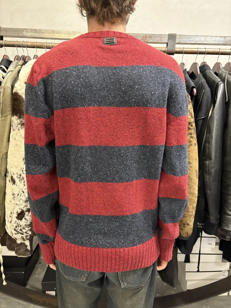 FW2011 Dolce & Gabbana Red & Grey Striped V Neck Sweater MRpazhE 5