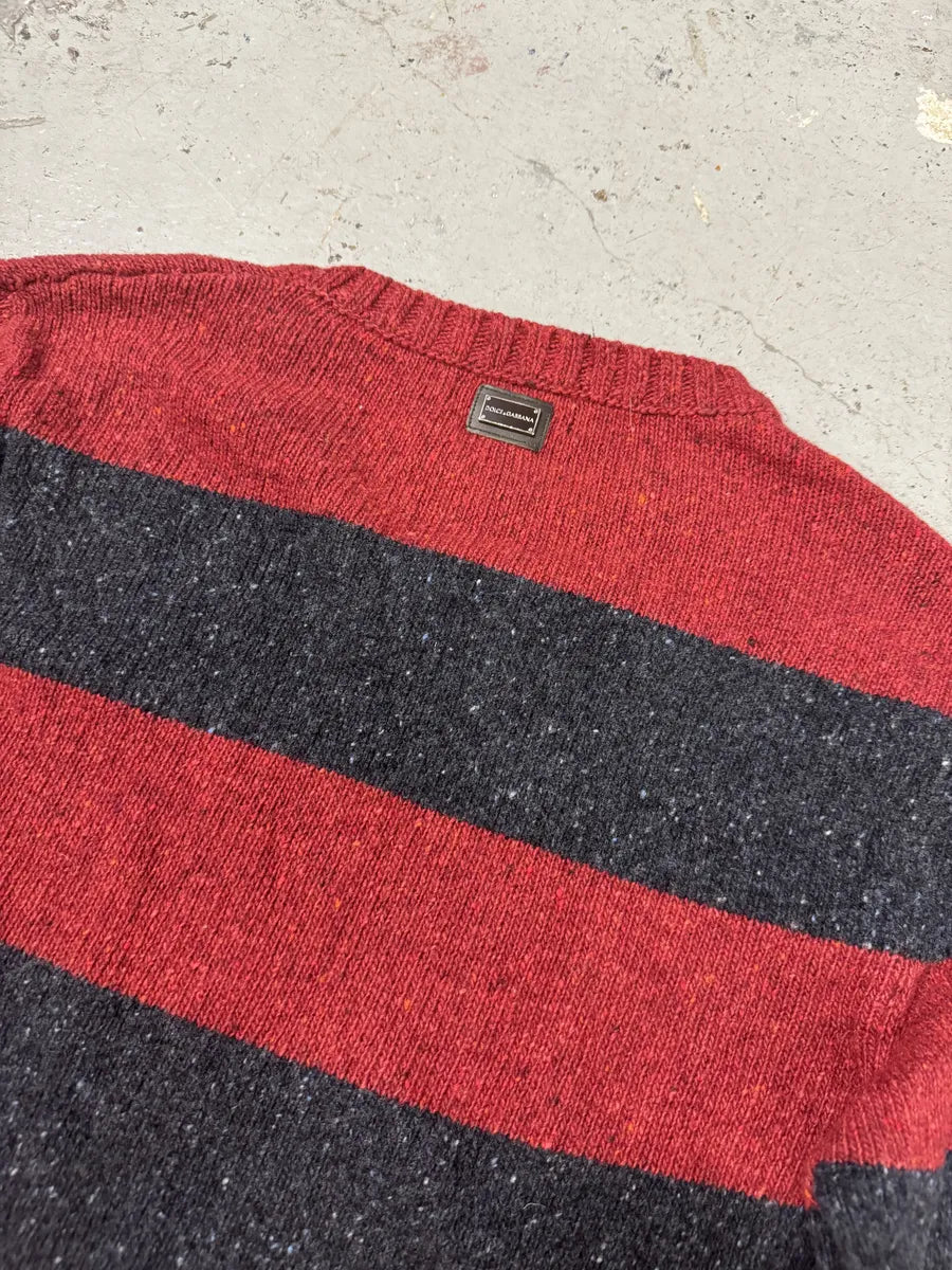 FW2011 Dolce & Gabbana Red & Grey Striped V Neck Sweater MRpazhE 7