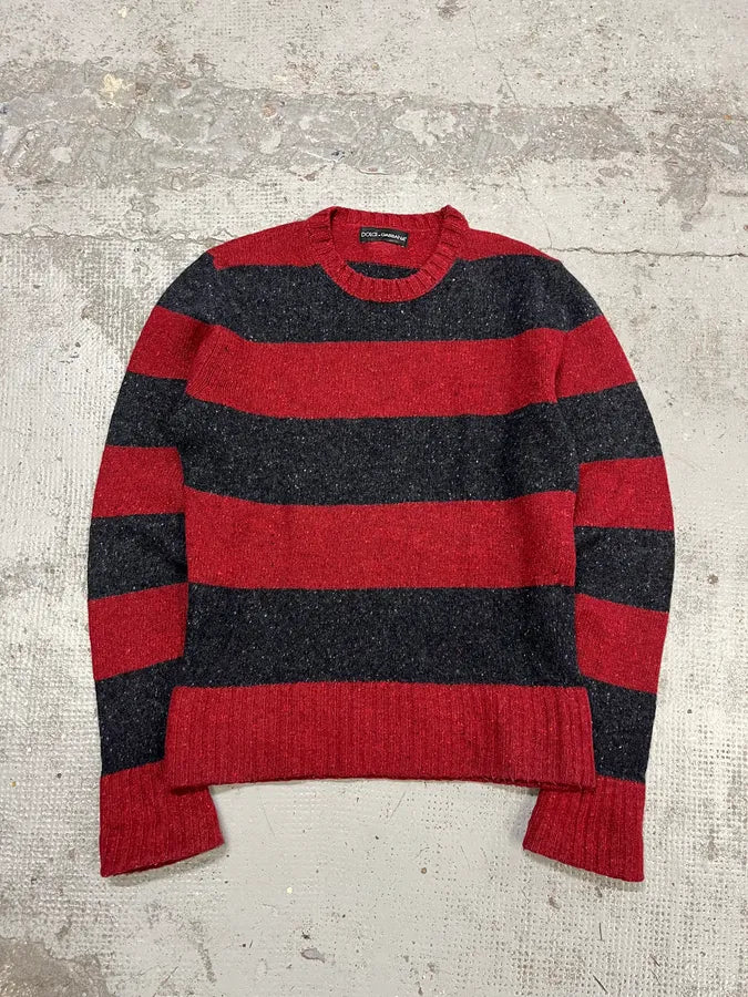 FW2011 Dolce & Gabbana Red & Grey Stripes Wool Sweater xLPlffo 0