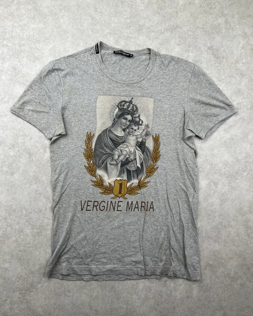 FW2011 Dolce & Gabbana Vergine Maria Grey Distressed T-Shirt HKGMCem 0