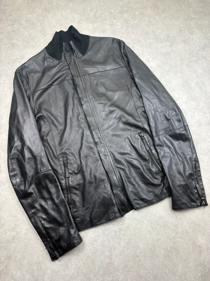 FW2012 Emporio Armani Black Hybrid Leather Jacket IJxeKMQ 3