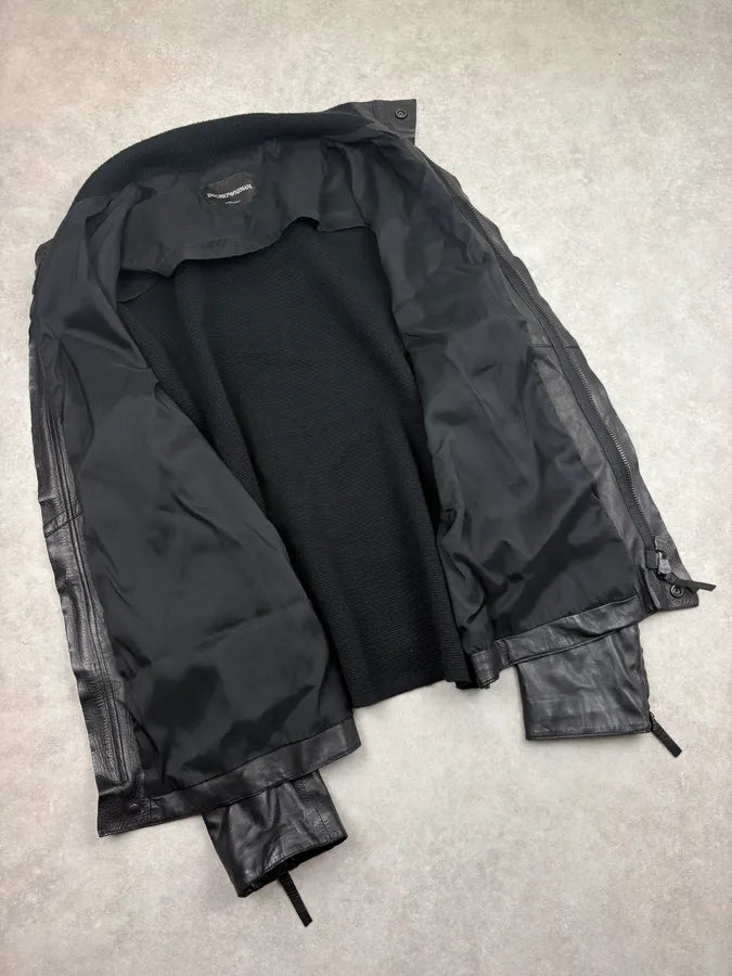 FW2012 Emporio Armani Black Hybrid Leather Jacket IJxeKMQ 6