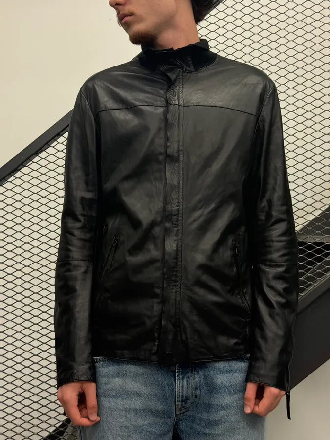 FW2012 Emporio Armani Black Hybrid Leather Jacket IJxeKMQ 1