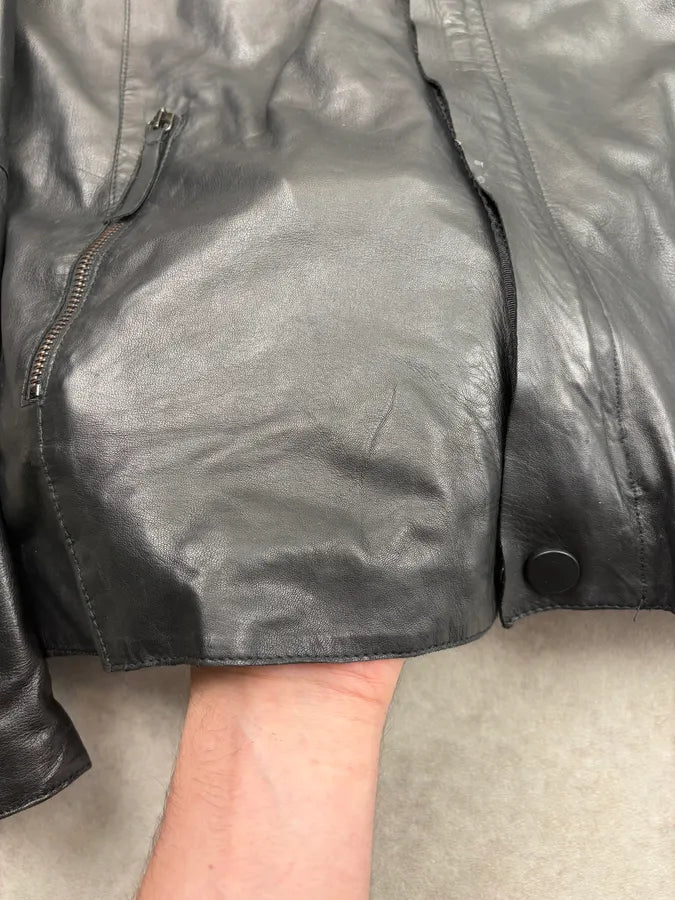 FW2012 Emporio Armani Black Hybrid Leather Jacket IJxeKMQ 8