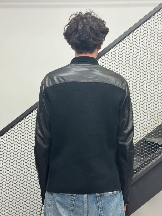 FW2012 Emporio Armani Black Hybrid Leather Jacket IJxeKMQ 2