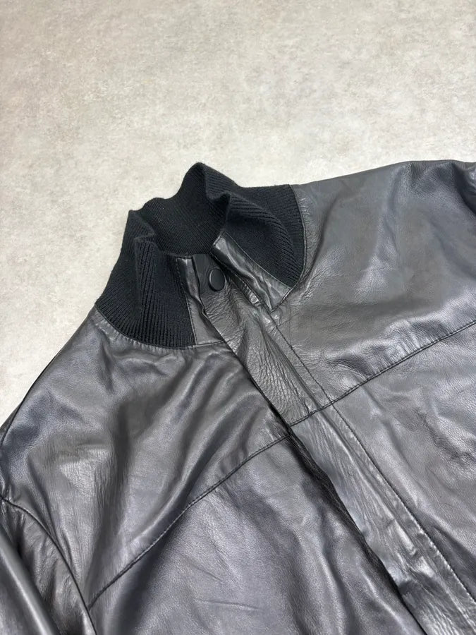 FW2012 Emporio Armani Black Hybrid Leather Jacket IJxeKMQ 4