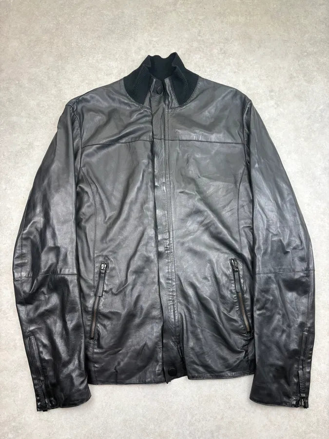 FW2012 Emporio Armani Black Hybrid Leather Jacket IJxeKMQ 0