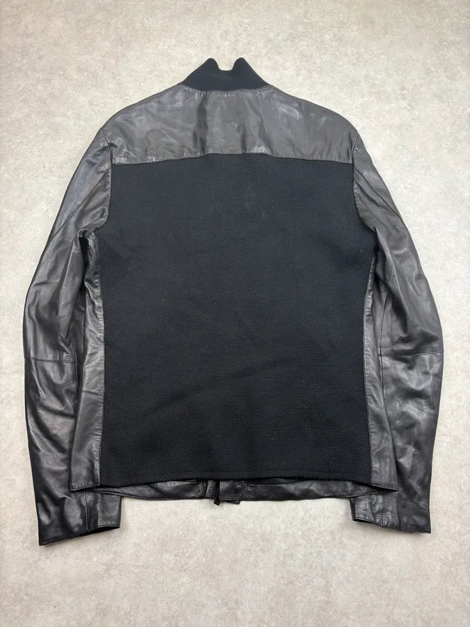 FW2012 Emporio Armani Black Hybrid Leather Jacket IJxeKMQ 5