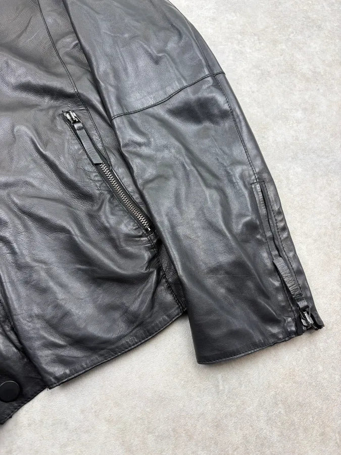 FW2012 Emporio Armani Black Hybrid Leather Jacket IJxeKMQ 7