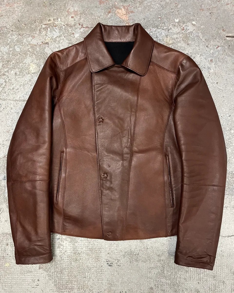 FW2011 Emporio Armani Imperial Asymmetrical Brown Leather Jacket (M/L) BWolekC 0