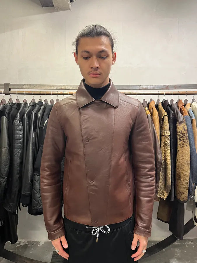 FW2011 Emporio Armani Imperial Asymmetrical Brown Leather Jacket (M/L) BWolekC 1