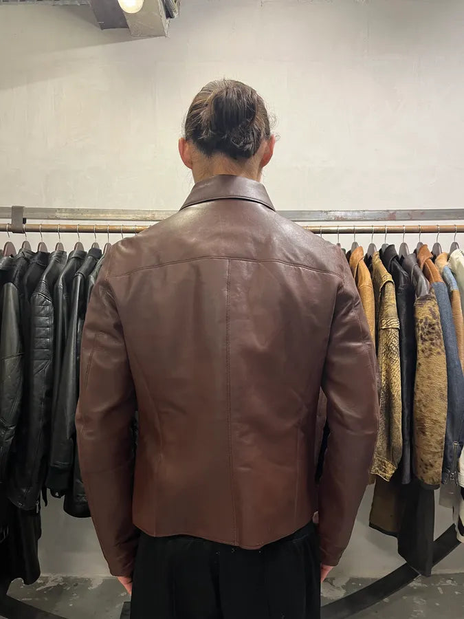 FW2011 Emporio Armani Imperial Asymmetrical Brown Leather Jacket (M/L) BWolekC 2