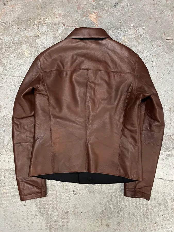 FW2011 Emporio Armani Imperial Asymmetrical Brown Leather Jacket (M/L) BWolekC 6