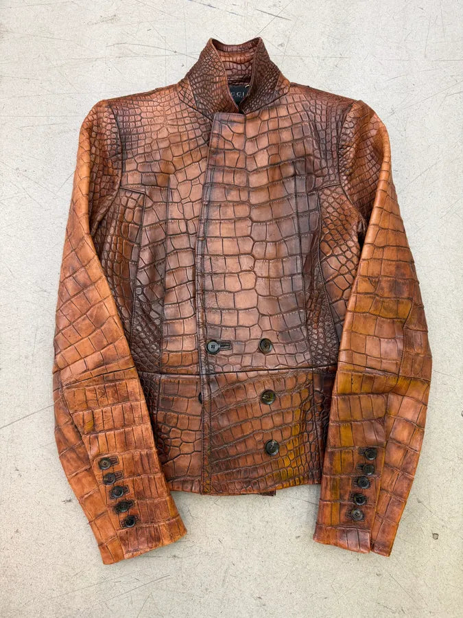 FW2011 Gucci Alligator Brown Premium Leather Jacket by Frida Giannini tCnQeze 0