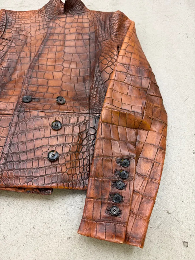 FW2011 Gucci Alligator Brown Premium Leather Jacket by Frida Giannini tCnQeze 10
