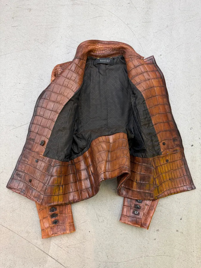FW2011 Gucci Alligator Brown Premium Leather Jacket by Frida Giannini tCnQeze 11