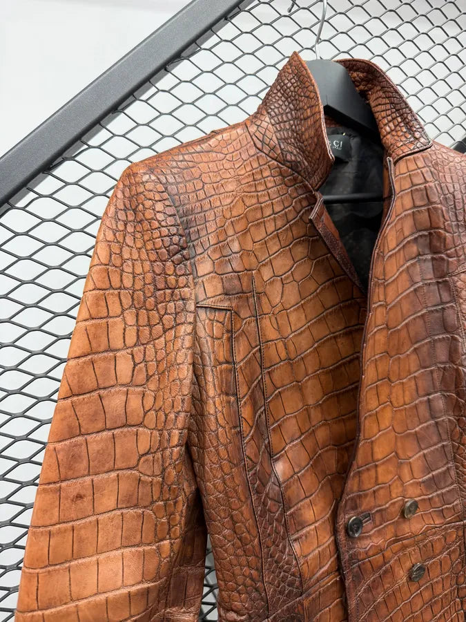 FW2011 Gucci Alligator Brown Premium Leather Jacket by Frida Giannini tCnQeze 12