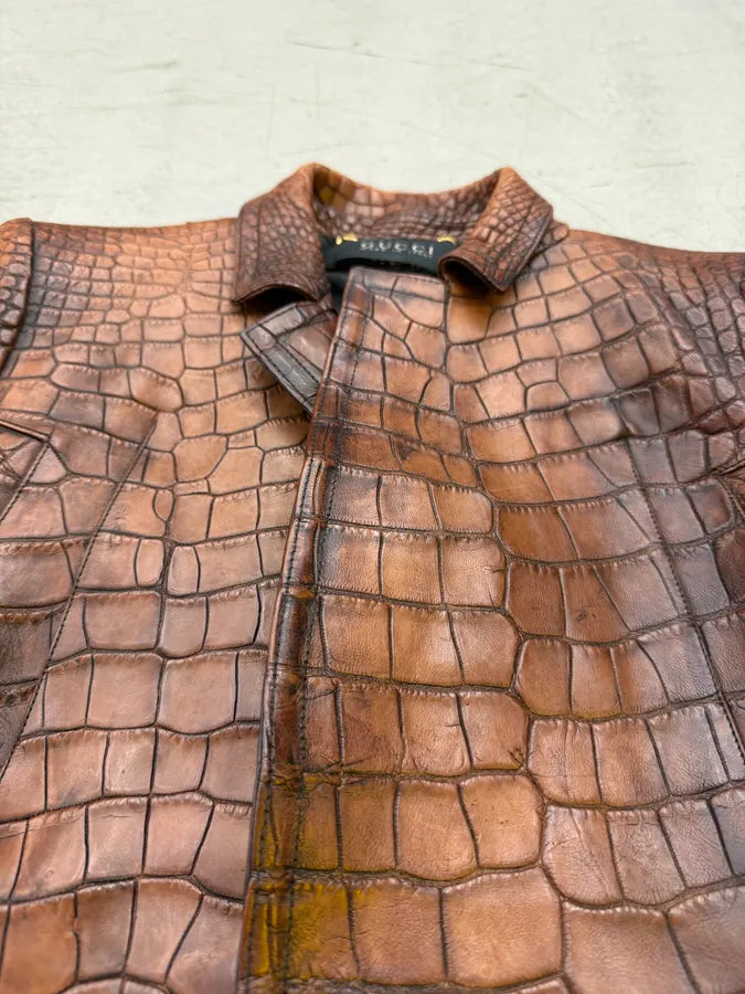FW2011 Gucci Alligator Brown Premium Leather Jacket by Frida Giannini tCnQeze 14