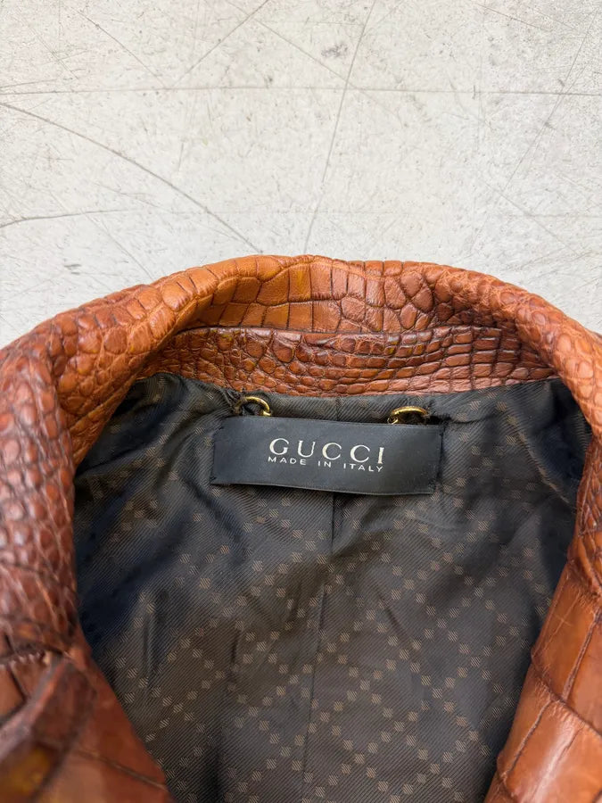 FW2011 Gucci Alligator Brown Premium Leather Jacket by Frida Giannini tCnQeze 15