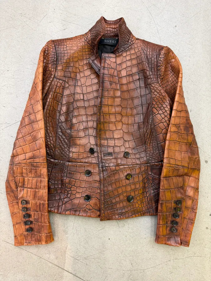 FW2011 Gucci Alligator Brown Premium Leather Jacket by Frida Giannini tCnQeze 2